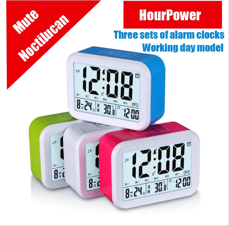LCD electronic alarm clock Mute photosensitive Bedside Alarm Clocks Voice Announcements temperature