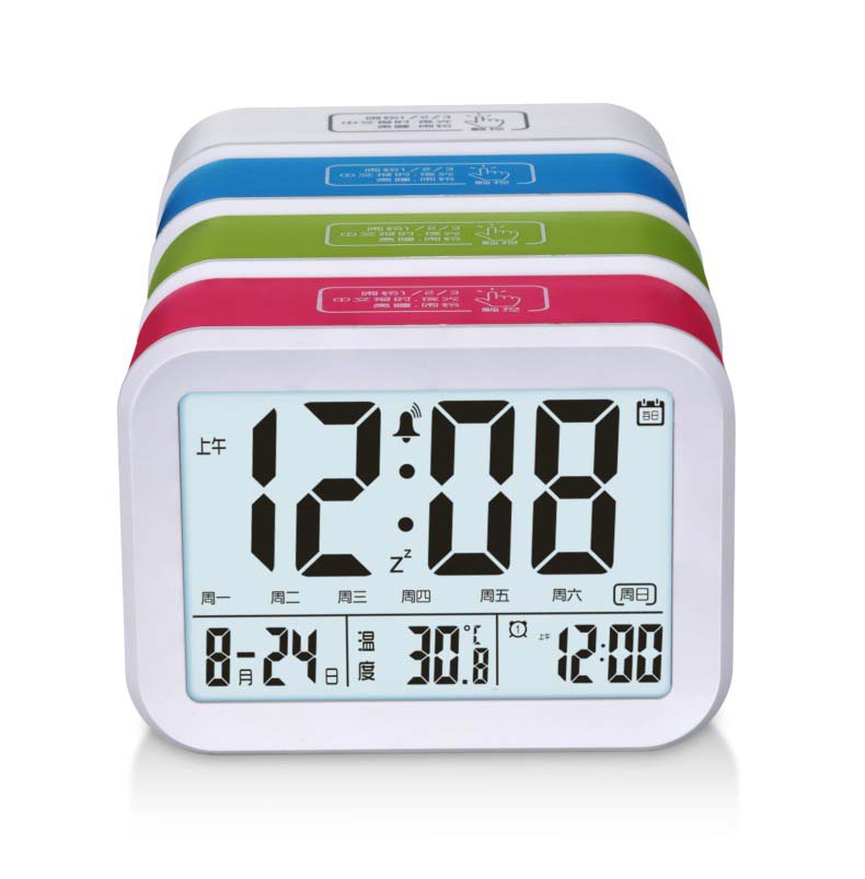 LCD electronic alarm clock Mute photosensitive Bedside Alarm Clocks Voice Announcements temperature
