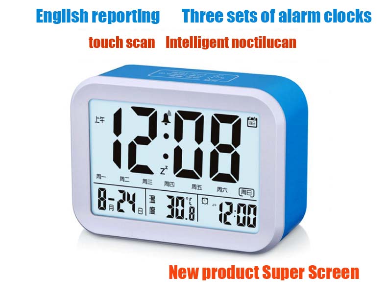 LCD electronic alarm clock Mute photosensitive Bedside Alarm Clocks Voice Announcements temperature