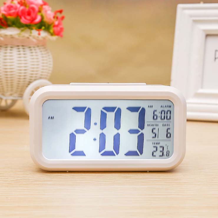 LCD electronic alarm clock Mute photosensitive Bedside Alarm Clocks Voice Announcements temperature