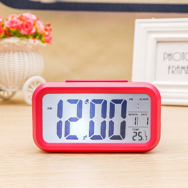 LCD electronic alarm clock Mute photosensitive Bedside Alarm Clocks Voice Announcements temperature