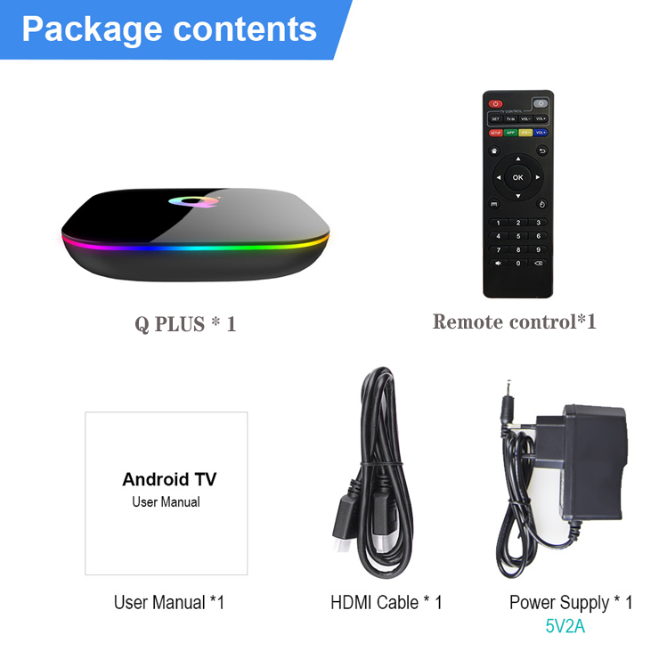 Q plus tv box Android 9.0 SDRAM 4G / FLASH 64G WiFi 4K HD network box TVbox Digital TV Receiver