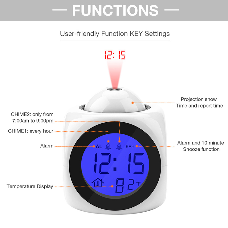 2020 new Multi-function LED projection alarm clock fashion creative home projector alarm clock black
