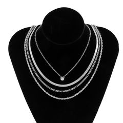 4pcs Retro niche snake bone twist chain combination necklace personality rhinestone pendant necklace female Silver 35cm+7cm/13.8in+2.7in（smallest size）; 40cm+7cm/17.7in+2.7in(biggest size)