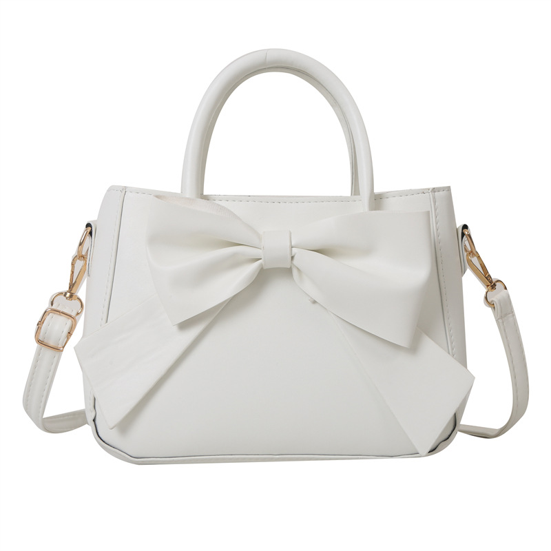 Women's shoulder Bags 2024 new solid color fresh and sweet handbag bow daily texture trend shoulder bags crossbody bag WhiteWhite