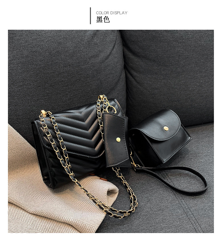 3pcs Women Bags 2024 New spring and summer new trendy simple crossbody bag ins chain sewing thread small square bagBlack