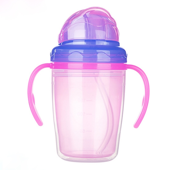 Cute Child PP Double layer heat insulation Silicone baby water drinking cup bottle with handle