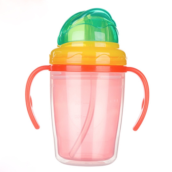 Cute Child PP Double layer heat insulation Silicone baby water drinking cup bottle with handle