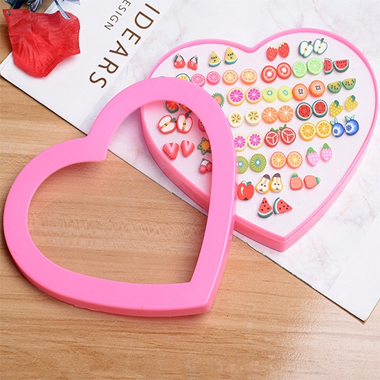 36Pairs Cute Mini Flower Animal Fruit Anti allergy Plastic ear nail Earrings Jewelry gift
