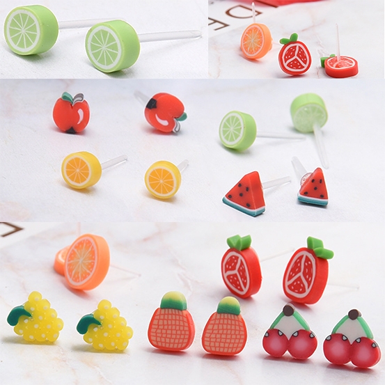 36Pairs Cute Mini Flower Animal Fruit Anti allergy Plastic ear nail Earrings Jewelry gift