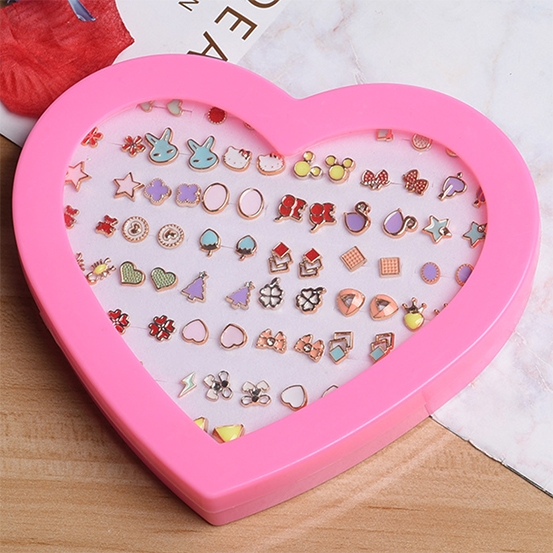 36Pairs Cute Mini Flower Animal Fruit Anti allergy Plastic ear nail Earrings Jewelry gift