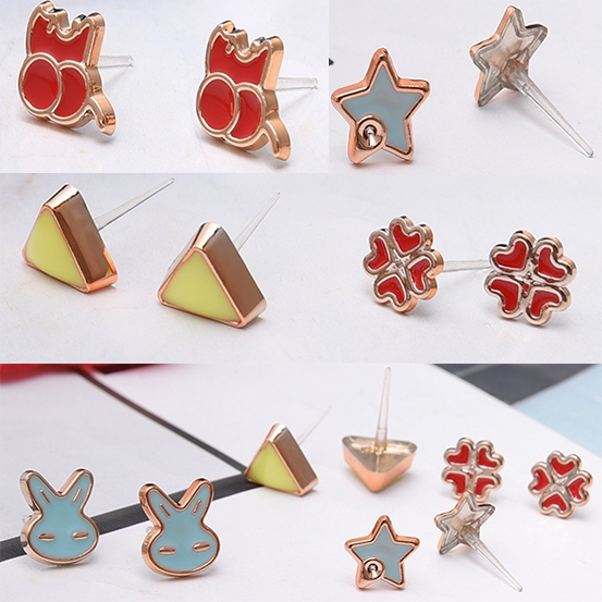 36Pairs Cute Mini Flower Animal Fruit Anti allergy Plastic ear nail Earrings Jewelry gift