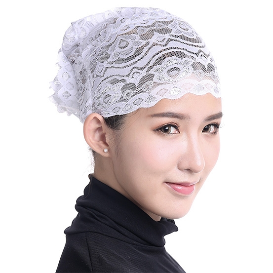 Stretch Elastic Adjustable Fashion Muslim Shiny Lace Hijab Khimar Inner Cap Flower cap