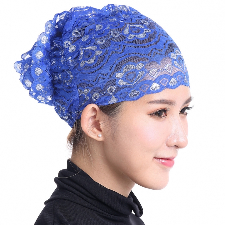Stretch Elastic Adjustable Fashion Muslim Shiny Lace Hijab Khimar Inner Cap Flower cap
