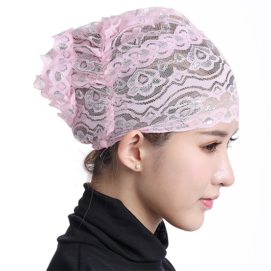 Stretch Elastic Adjustable Fashion Muslim Shiny Lace Hijab Khimar Inner Cap Flower cap