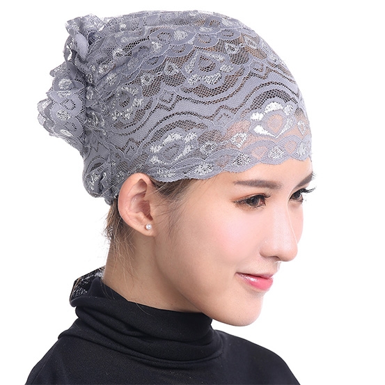 Stretch Elastic Adjustable Fashion Muslim Shiny Lace Hijab Khimar Inner Cap Flower cap