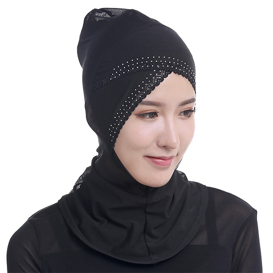 Adjustable Gauze lace Stretch Underscarf  Muslim Women Hijab inner Caps with Hot-fix Rhinestones