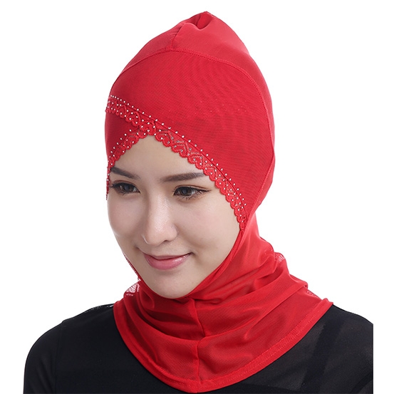 Adjustable Gauze lace Stretch Underscarf  Muslim Women Hijab inner Caps with Hot-fix Rhinestones