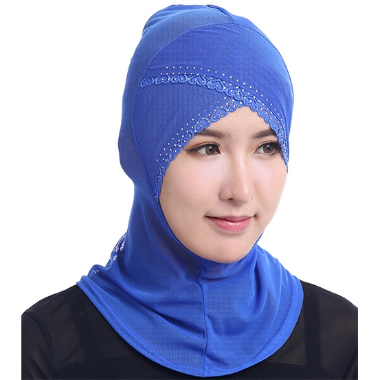 Adjustable Gauze lace Stretch Underscarf  Muslim Women Hijab inner Caps with Hot-fix Rhinestones