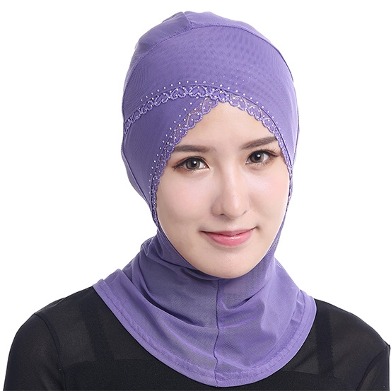 Adjustable Gauze lace Stretch Underscarf  Muslim Women Hijab inner Caps with Hot-fix Rhinestones