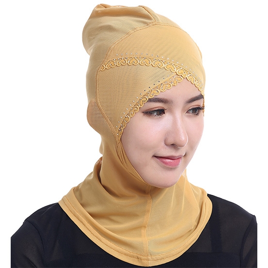 Adjustable Gauze lace Stretch Underscarf  Muslim Women Hijab inner Caps with Hot-fix Rhinestones
