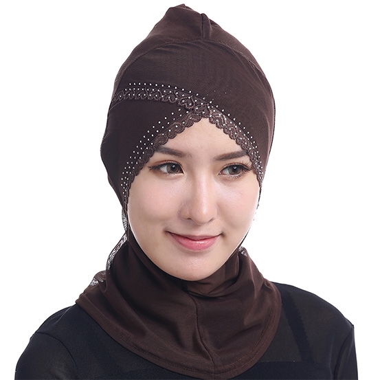Adjustable Gauze lace Stretch Underscarf  Muslim Women Hijab inner Caps with Hot-fix Rhinestones