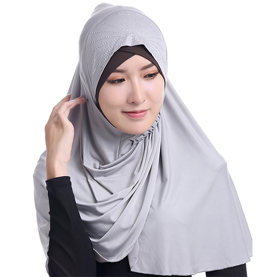Ice fabric full cover outer Fashion Islamic Muslim Hijab with Hot-fix Rhinestones