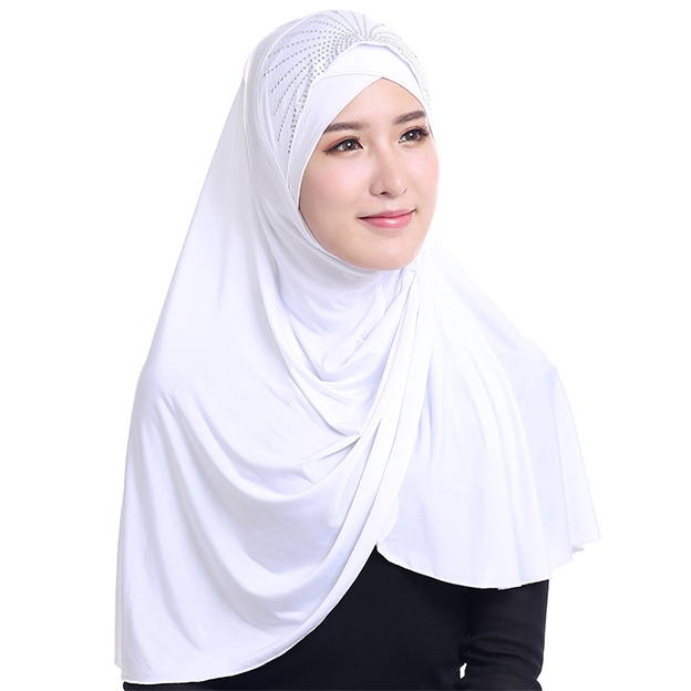 Ice fabric full cover outer Fashion Islamic Muslim Hijab with Hot-fix Rhinestones
