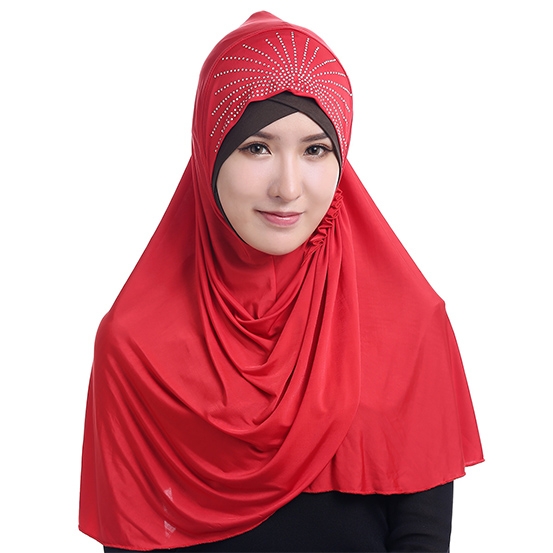 Ice fabric full cover outer Fashion Islamic Muslim Hijab with Hot-fix Rhinestones