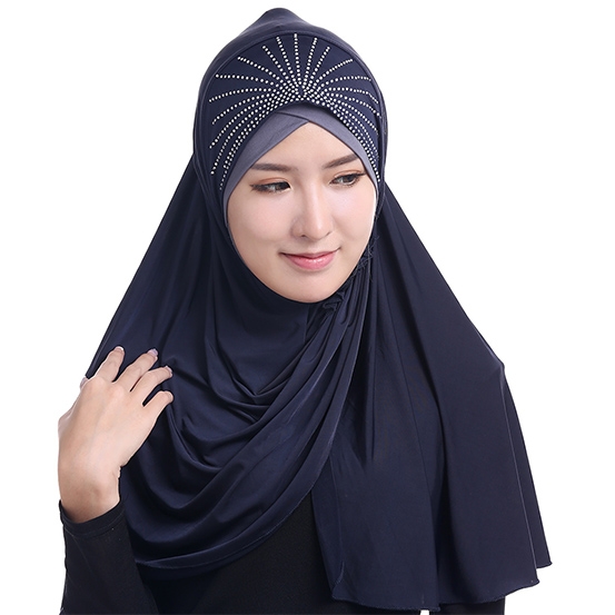 Ice fabric full cover outer Fashion Islamic Muslim Hijab with Hot-fix Rhinestones