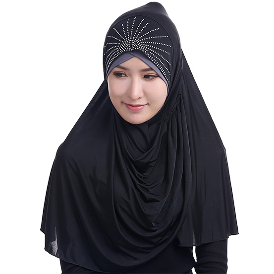Ice fabric full cover outer Fashion Islamic Muslim Hijab with Hot-fix Rhinestones