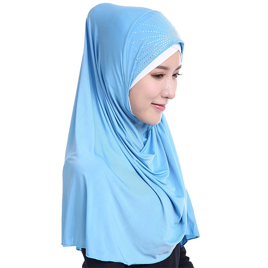 Ice fabric full cover outer Fashion Islamic Muslim Hijab with Hot-fix Rhinestones