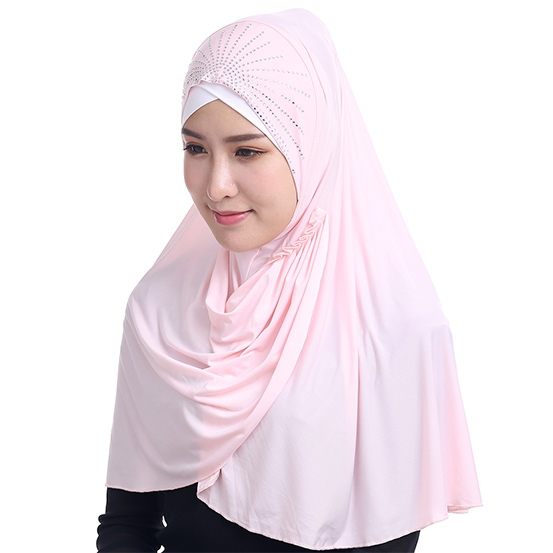 Ice fabric full cover outer Fashion Islamic Muslim Hijab with Hot-fix Rhinestones