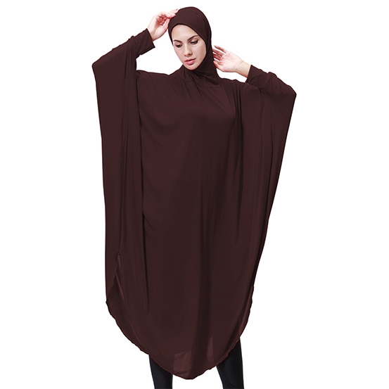 Highly elastic burqua Muslim lady Bat&apos;s-wing-sleeves Dress Two in One thobe with Hijab