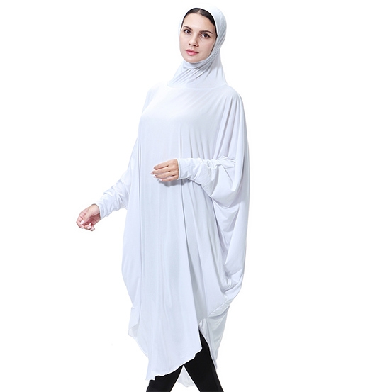 Highly elastic burqua Muslim lady Bat&apos;s-wing-sleeves Dress Two in One thobe with Hijab