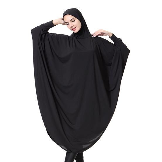 Highly elastic burqua Muslim lady Bat&apos;s-wing-sleeves Dress Two in One thobe with Hijab