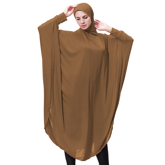 Highly elastic burqua Muslim lady Bat&apos;s-wing-sleeves Dress Two in One thobe with Hijab
