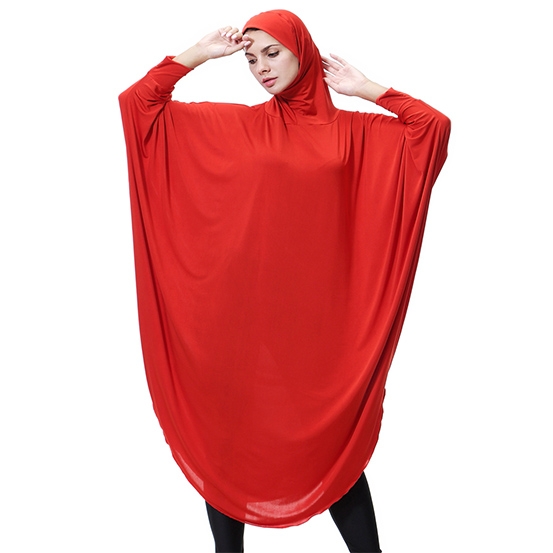 Highly elastic burqua Muslim lady Bat&apos;s-wing-sleeves Dress Two in One thobe with Hijab