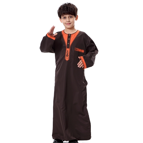 Muslim Boy Robes Kids Long Sleeves Round Neck Dishdasha  Thobe Thawb Caftan clothes