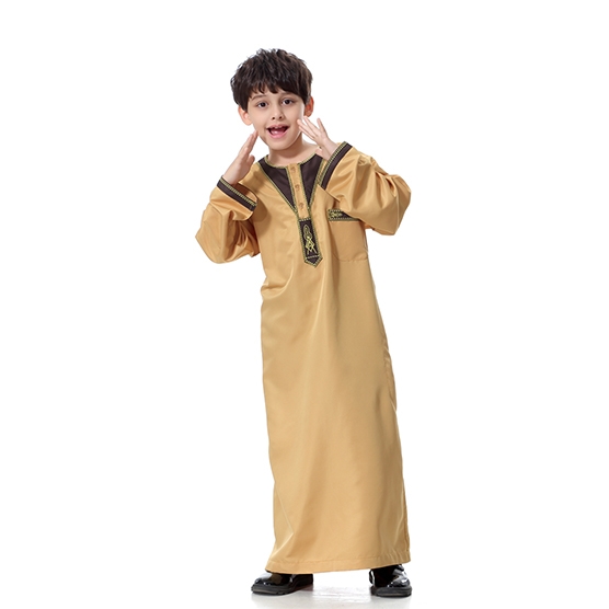 Muslim Boy Robes Kids Long Sleeves Round Neck Dishdasha  Thobe Thawb Caftan clothes
