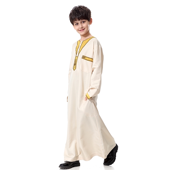 Muslim Boy Robes Kids Long Sleeves Round Neck Dishdasha  Thobe Thawb Caftan clothes
