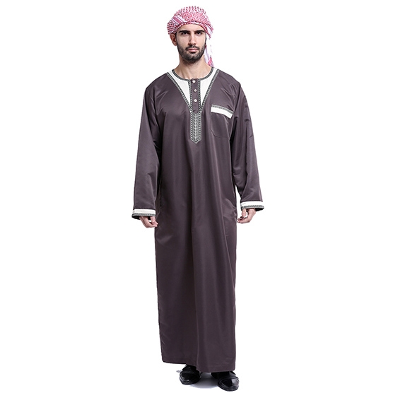 Muslim Embroidery Round collar Long sleeves Arab Men Thobe Thawb Caftan clothes dress Shirts