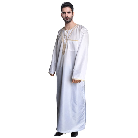 Muslim Embroidery Round collar Long sleeves Arab Men Thobe Thawb Caftan clothes dress Shirts