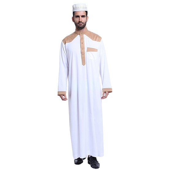 Muslim classical Stand collar Long sleeves Arab Men Thobe Thawb Caftan clothes dress Shirts