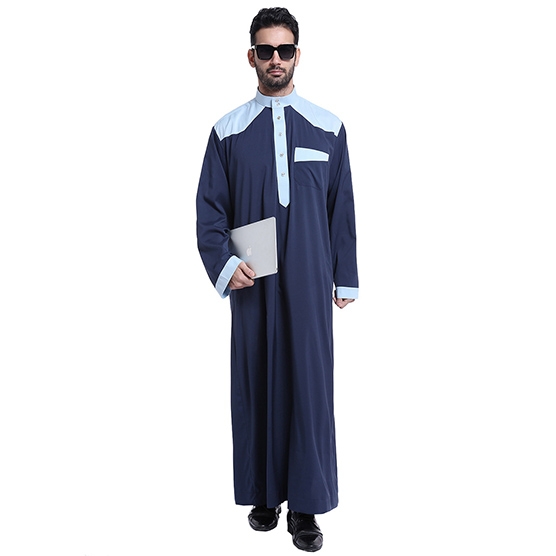 Muslim classical Stand collar Long sleeves Arab Men Thobe Thawb Caftan clothes dress Shirts