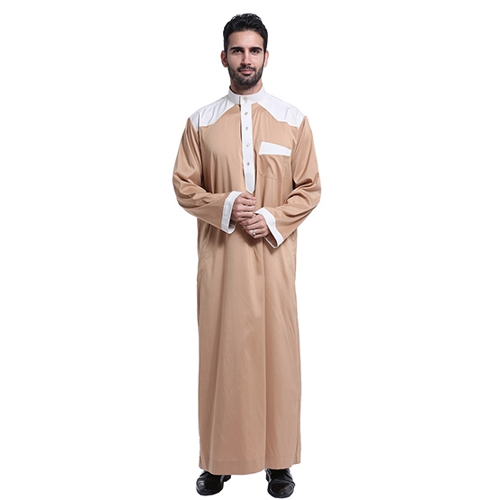 Muslim classical Stand collar Long sleeves Arab Men Thobe Thawb Caftan clothes dress Shirts