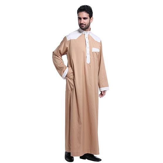 Muslim classical Stand collar Long sleeves Arab Men Thobe Thawb Caftan clothes dress Shirts
