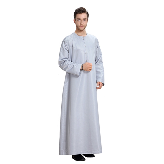 Round collar solid color Long sleeves Arab Men Thobe Thawb Caftan Clothes Muslim Shirts Dress