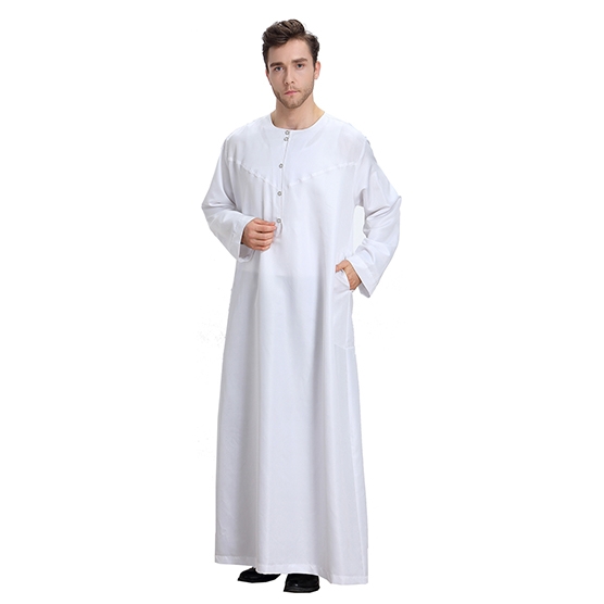 Round collar solid color Long sleeves Arab Men Thobe Thawb Caftan Clothes Muslim Shirts Dress