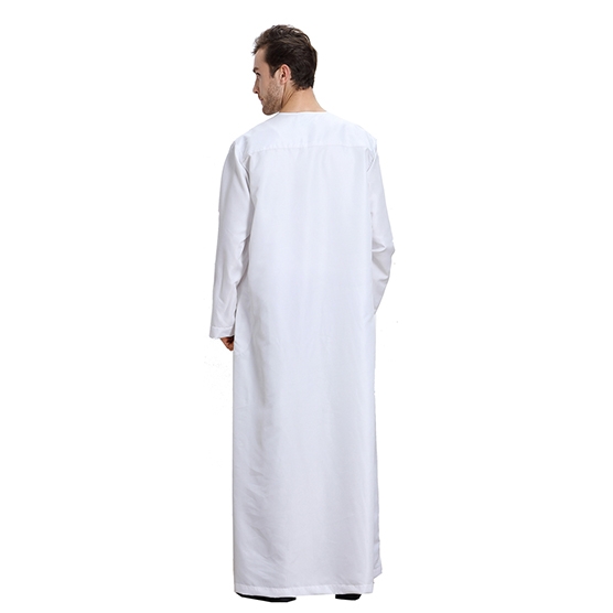Round collar solid color Long sleeves Arab Men Thobe Thawb Caftan Clothes Muslim Shirts Dress
